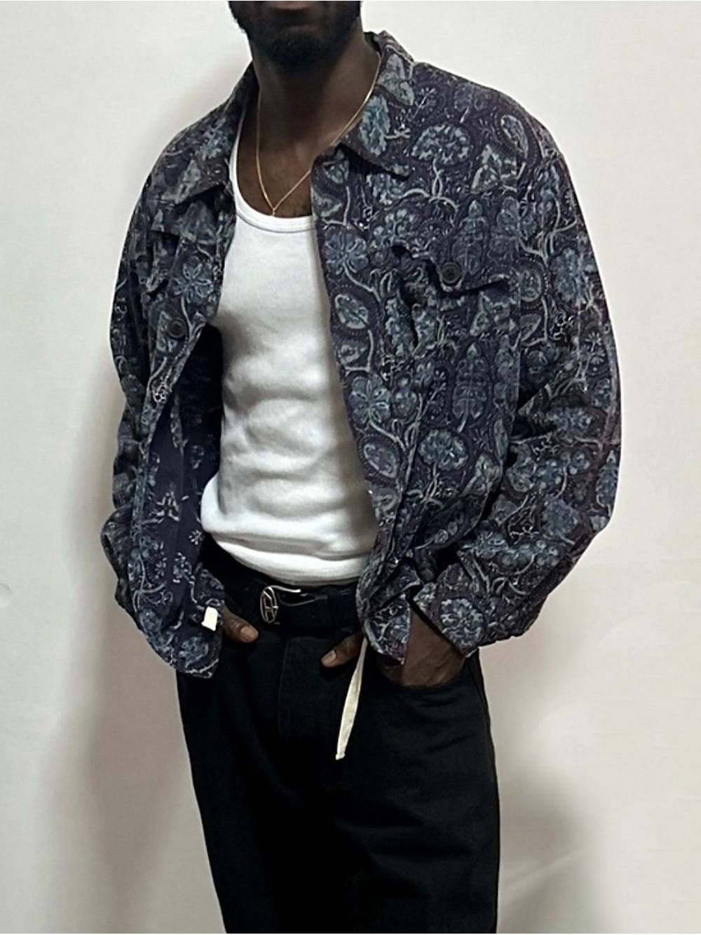 18 EAST Men's Paisley Print Shirt Jacket - Navy/ white